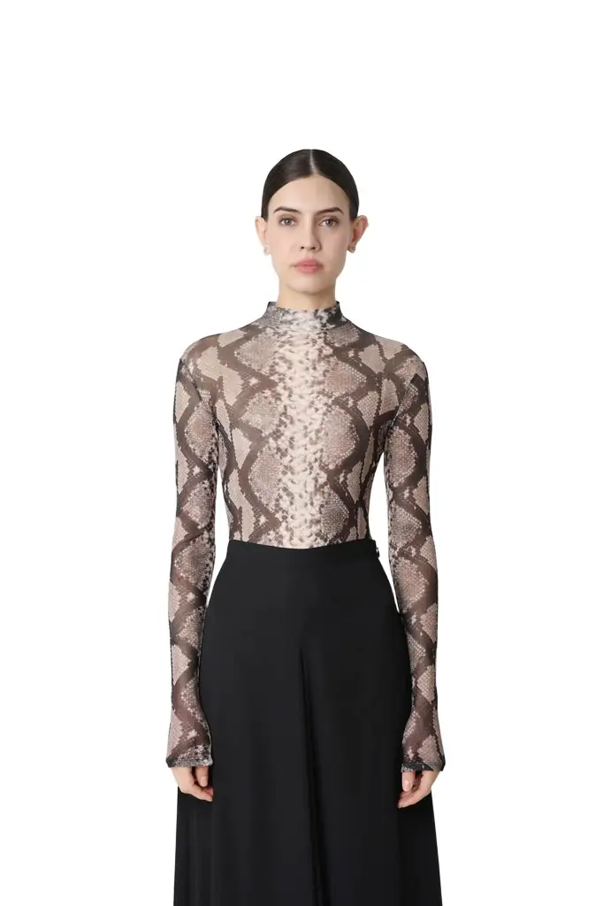LAPOINTE Printed Mesh Mock Neck Bodysuit