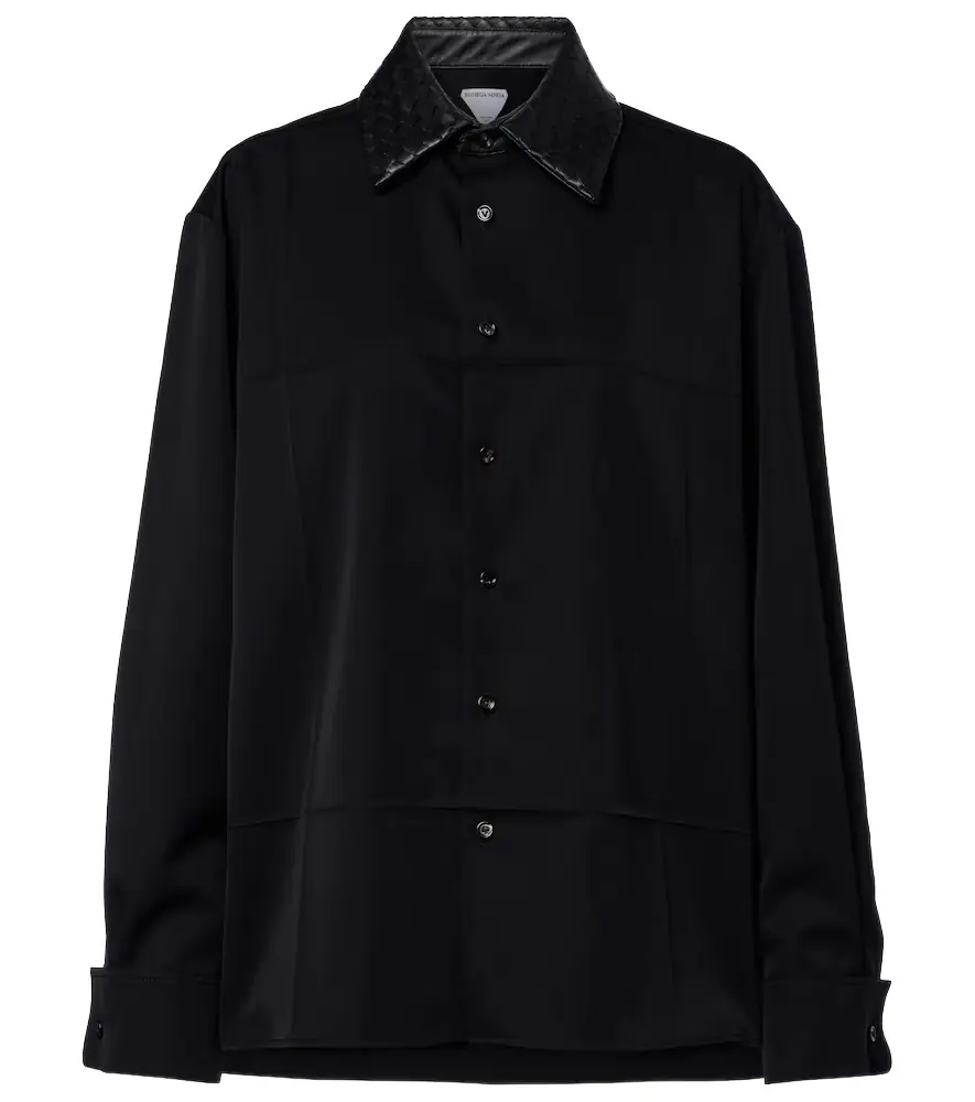 Bottega Veneta Intrecciato leather-trimmed wool shirt