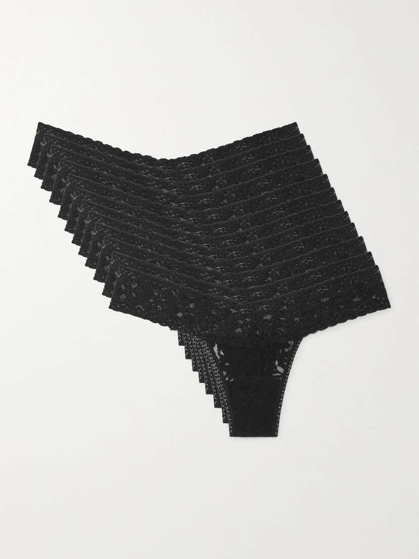 Hanky Panky + Net Sustain Set Of 12 Stretch-lace Low-rise Thongs