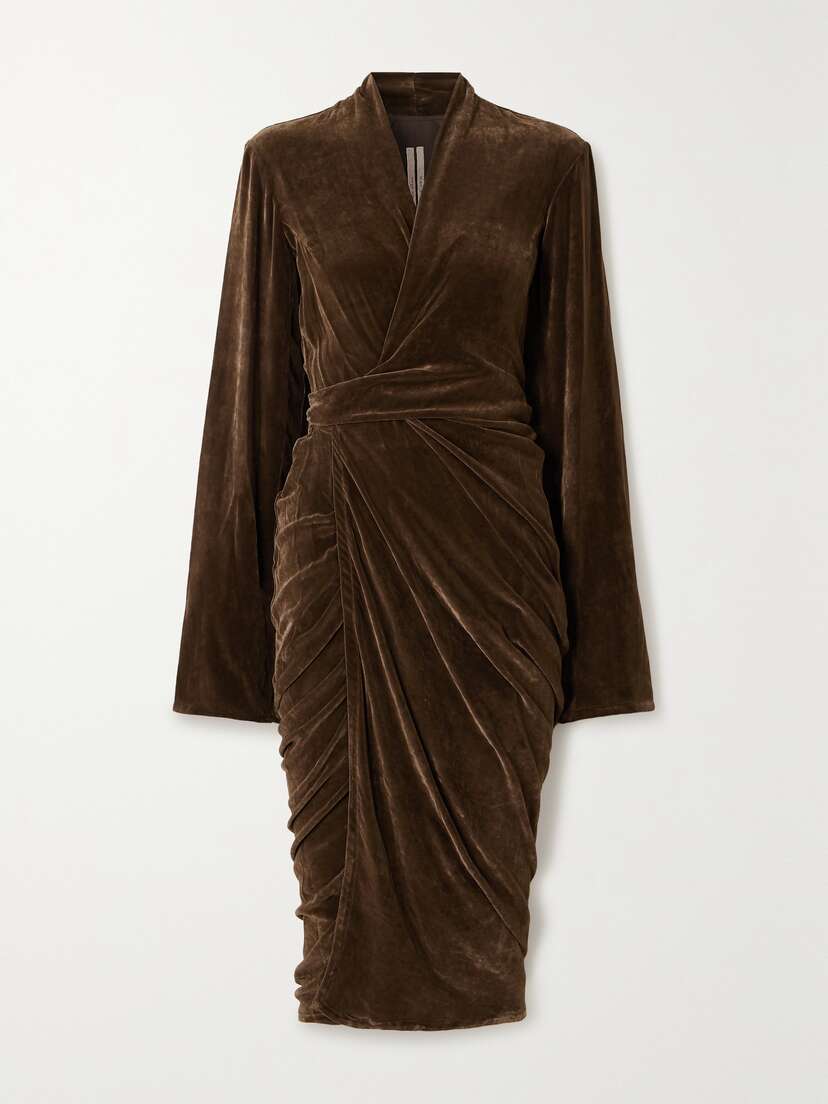 Rick Owens Draped Velvet Wrap Midi Dress