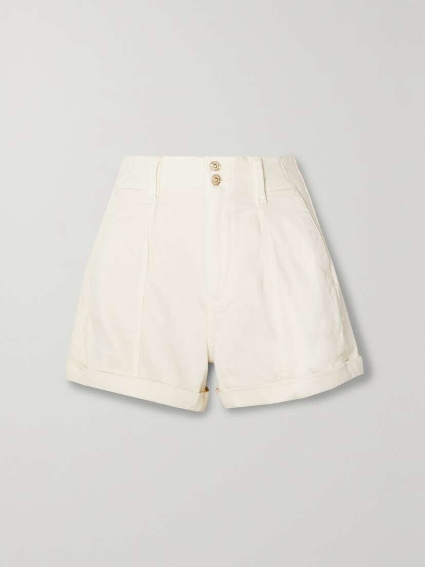 PAIGE Brooklyn Pleated Stretch-denim Shorts