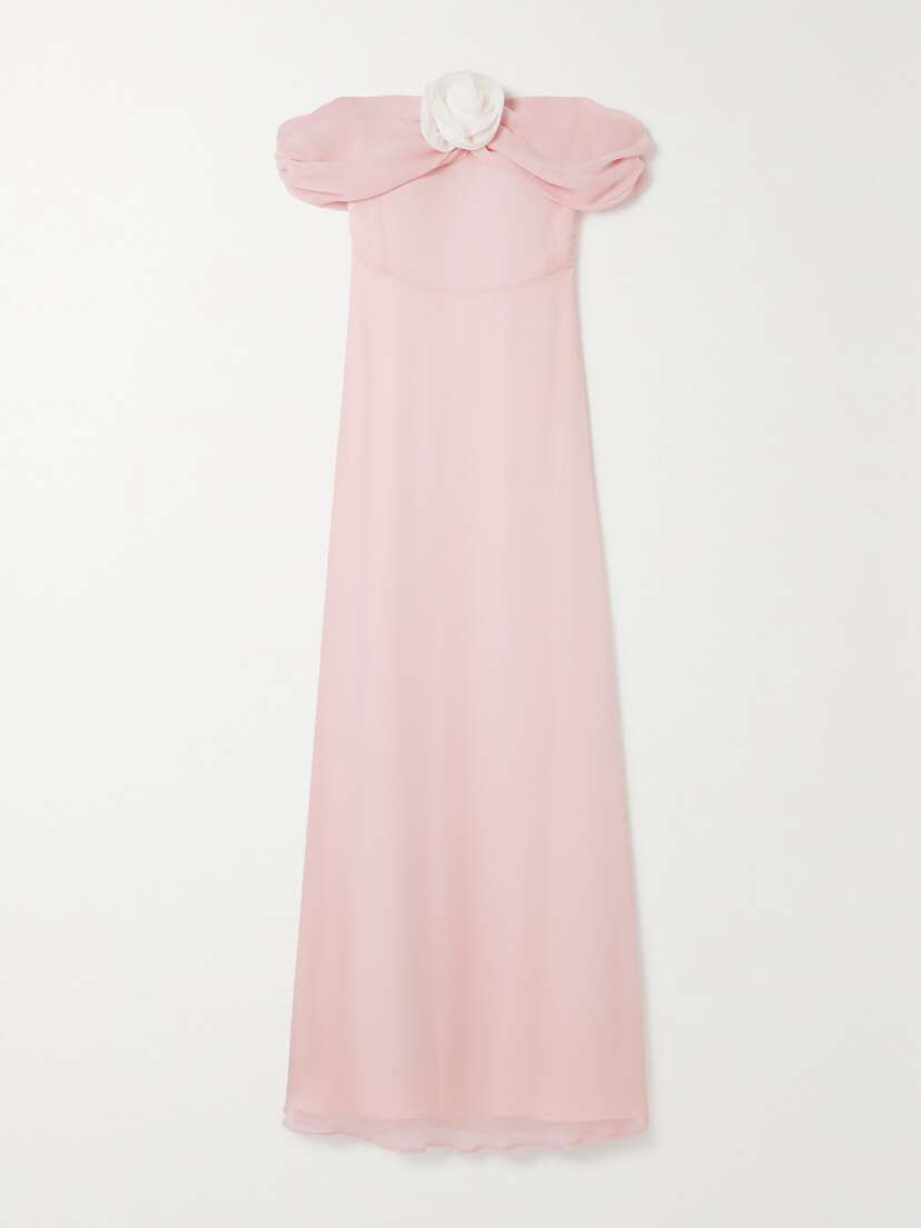 BERNADETTE Blair Off-the-shoulder Appliquéd Silk-georgette Maxi Dress