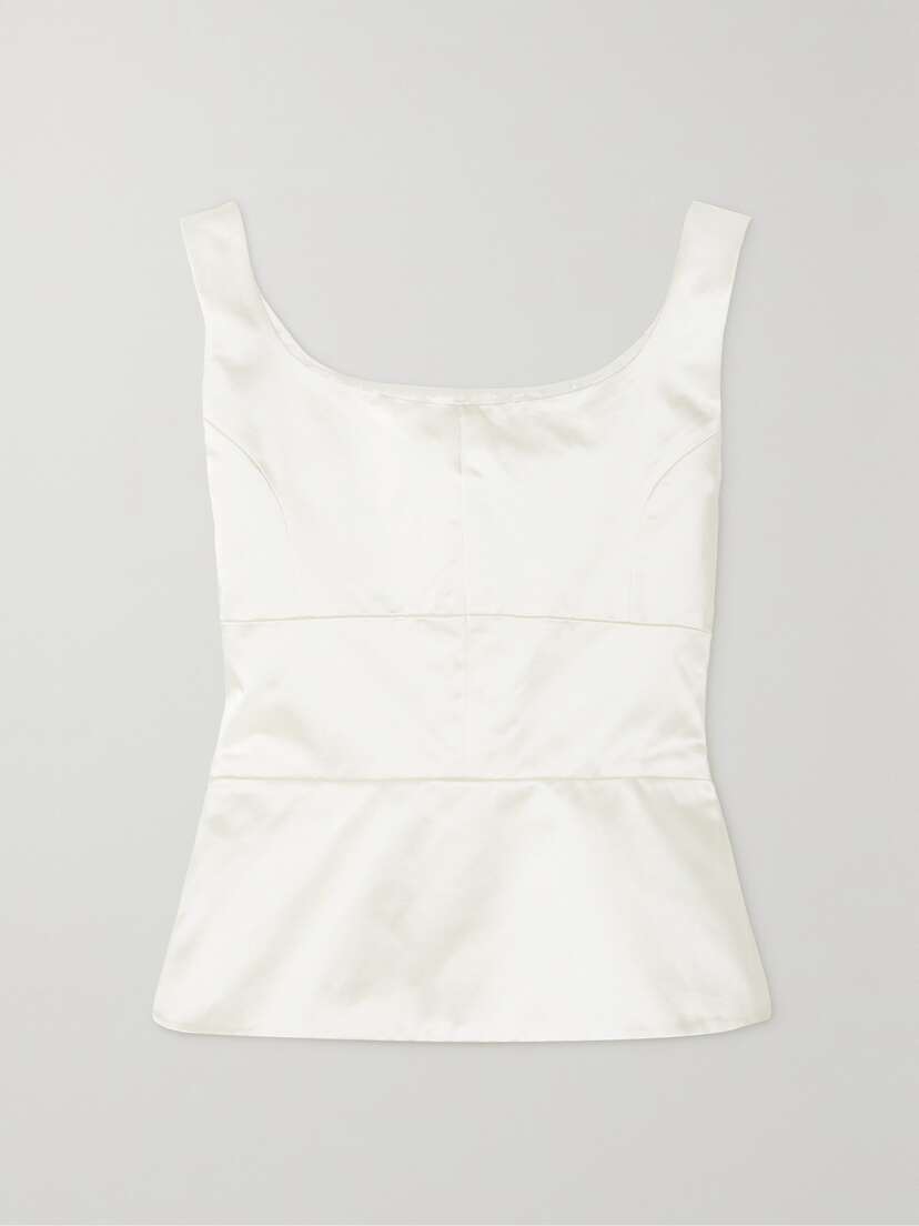 LIBEROWE + Net Sustain Off-the-shoulder Duchesse Cotton-blend Satin Peplum Top