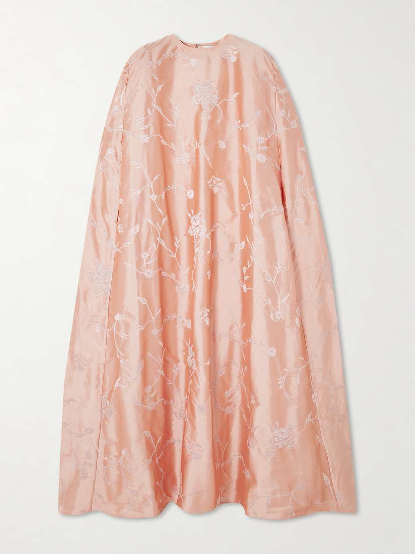Shatha Essa Cape-effect Embroidered Silk-blend Satin Gown
