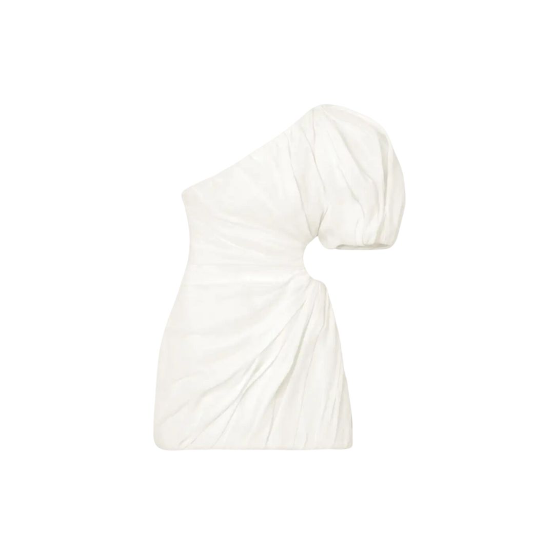 Chloé One-Shoulder Cut-Out Gathered Ramie Mini Dress