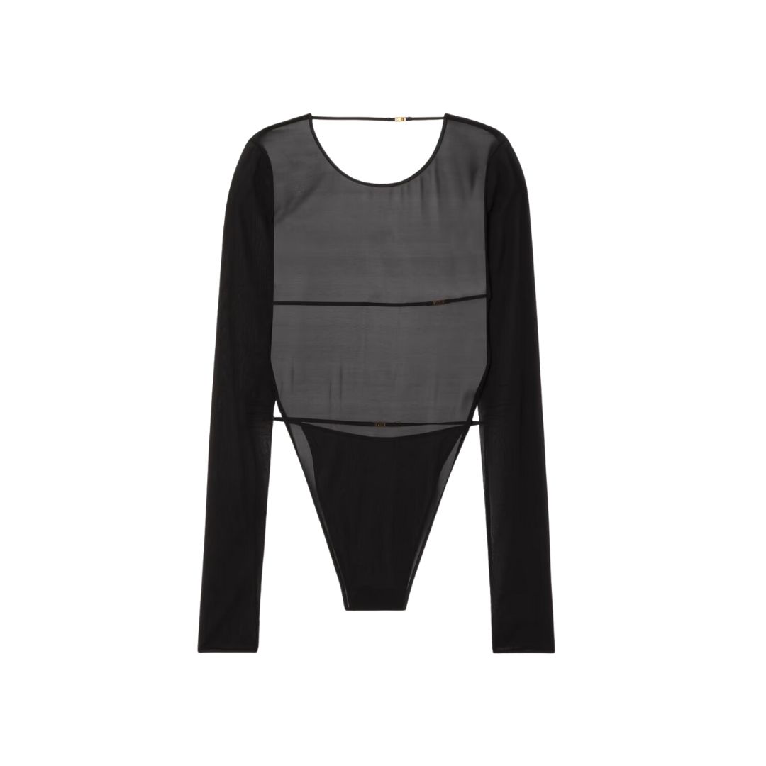 SAINT LAURENT Open-Back Silk Blend Georgette Long Sleeve Bodysuit
