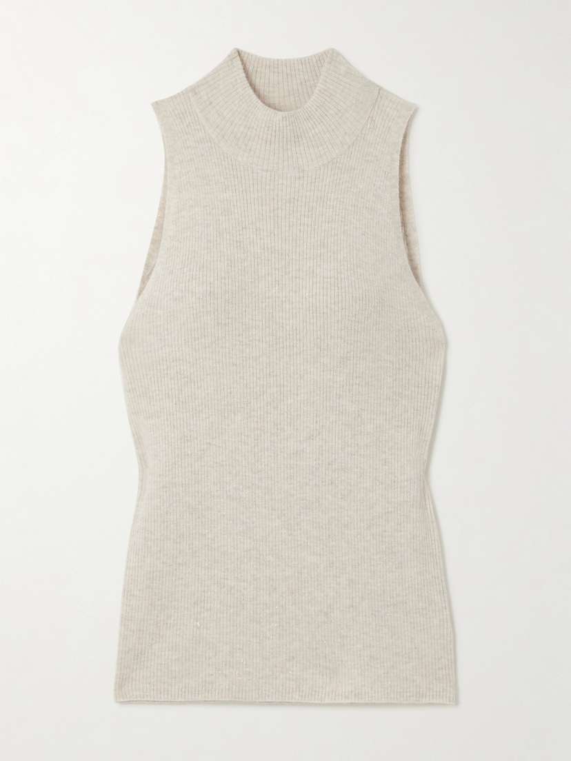 Brunello Cucinelli Metallic Ribbed-knit Turtleneck Tank