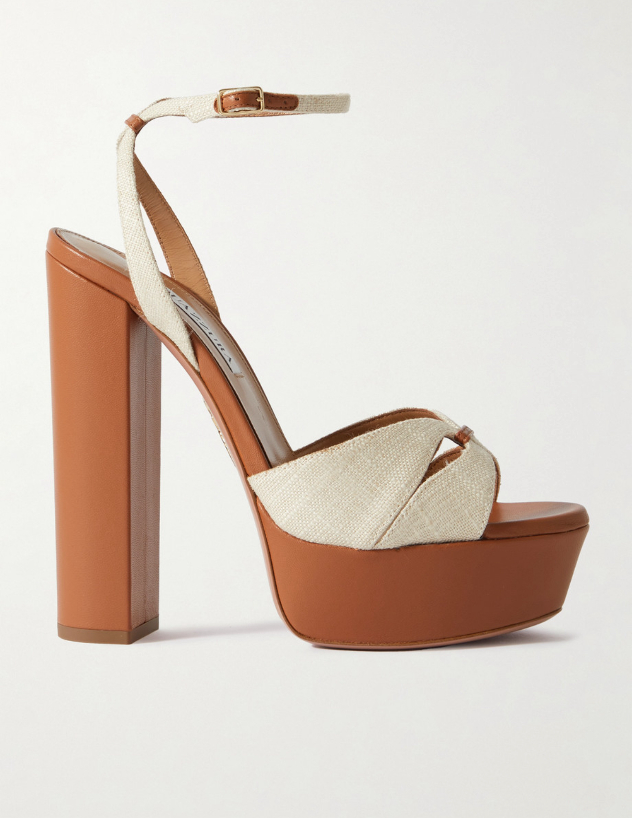 Aquazzura Villette 140 Linen & Leather Platform Sandals
