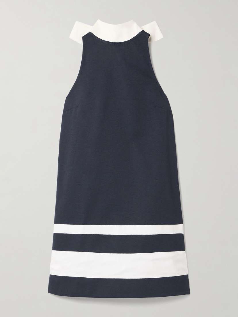 Staud Finn Bow-embellished Faille-trimmed Cotton-blend Mini Dress