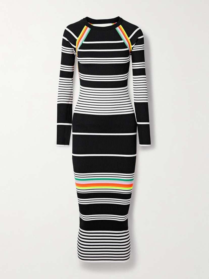 Christopher John Rogers Open-back Striped Ribbed-knit Midi Dress