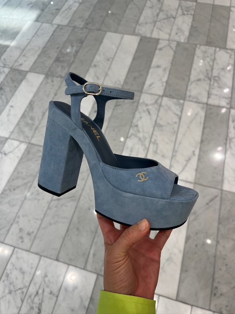 Chanel Chanel Blue Suede Platform Sandals