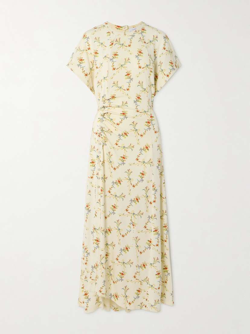 Rabanne Embellished Floral-print Stretch-satin Maxi Dress