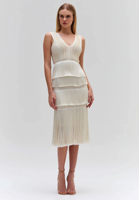PatBo Plunging Fringe Midi Dress