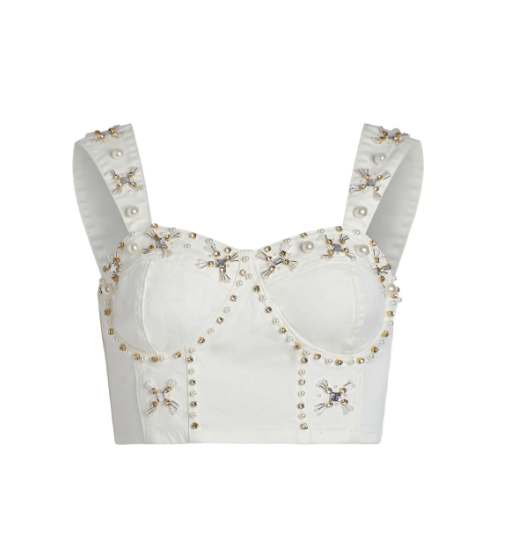 PatBo Hand-beaded Denim Top