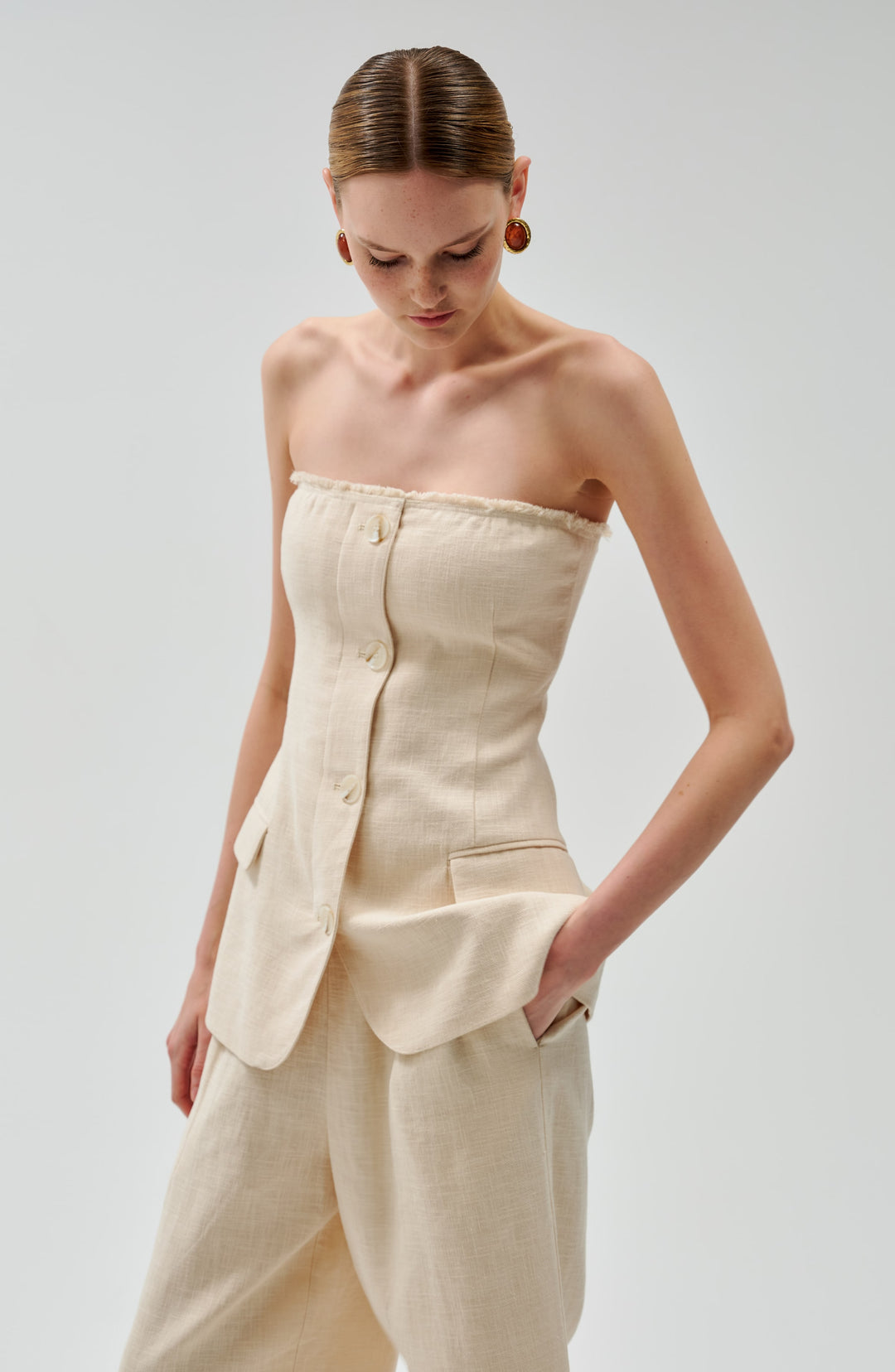 Ronny Kobo Spencer Strapless Blazer