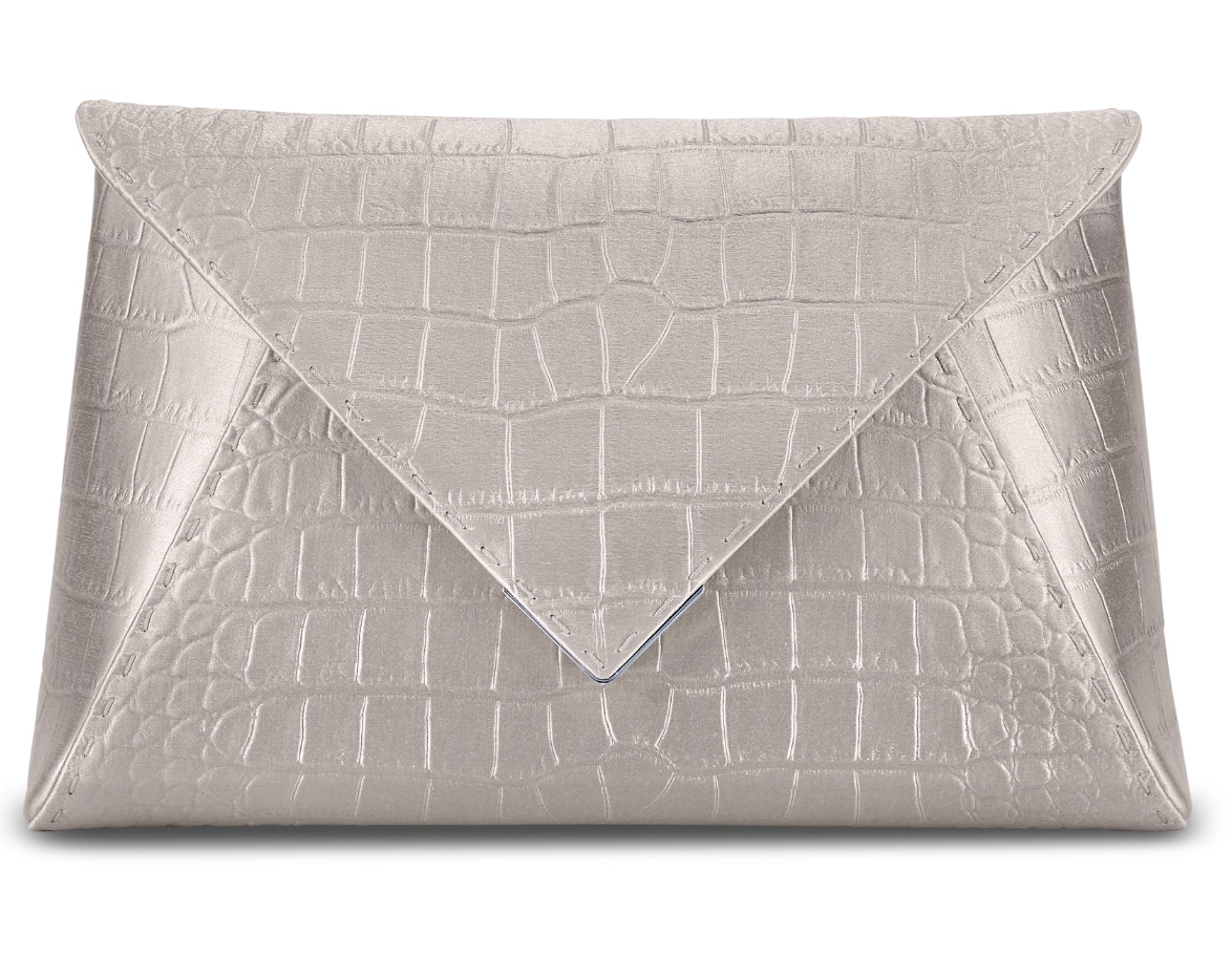 Tyler Ellis Large Lee Pouchet Ivory Stamped Satin