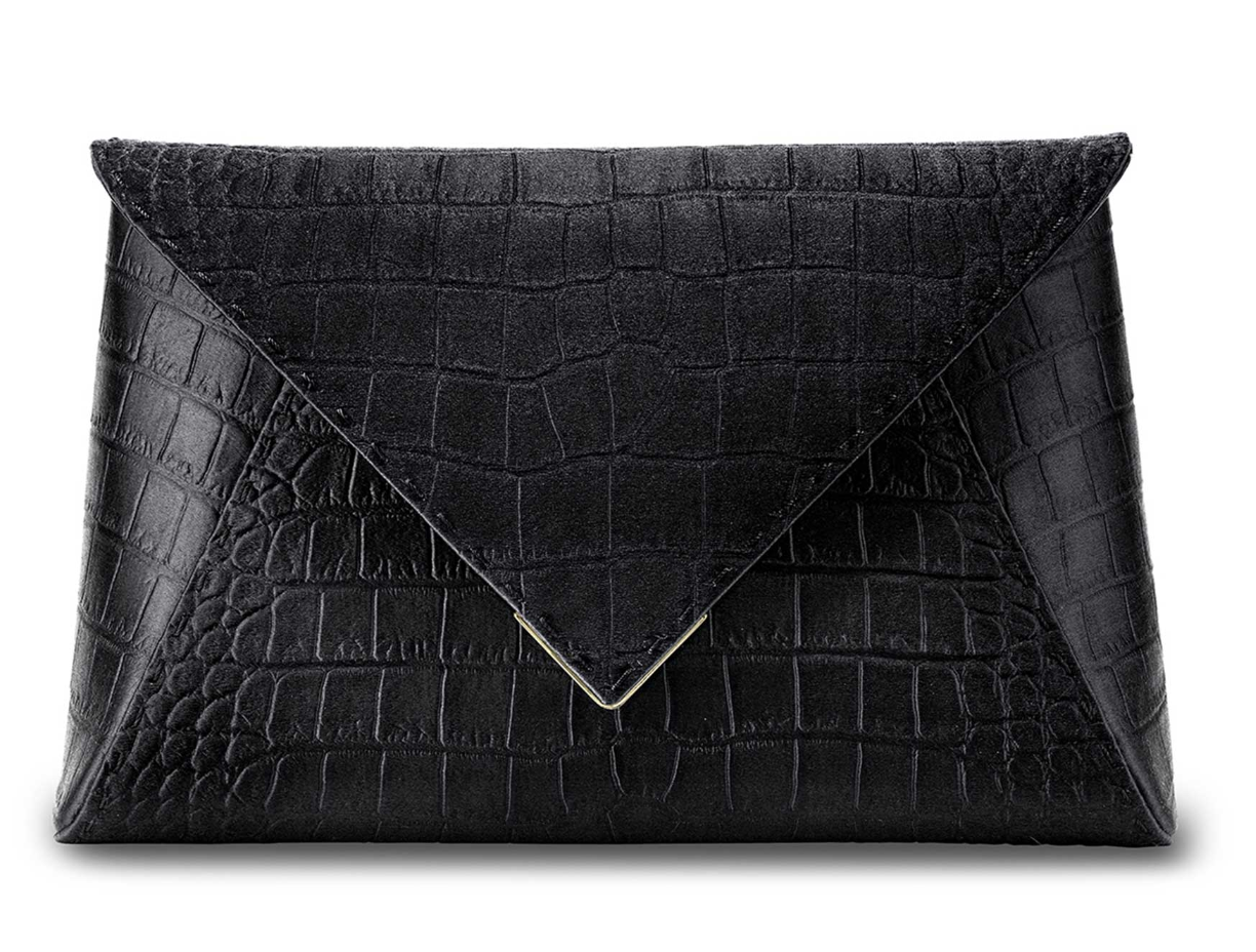 Tyler Ellis Large Lee Pouchet Black Diamond Stamped Satin