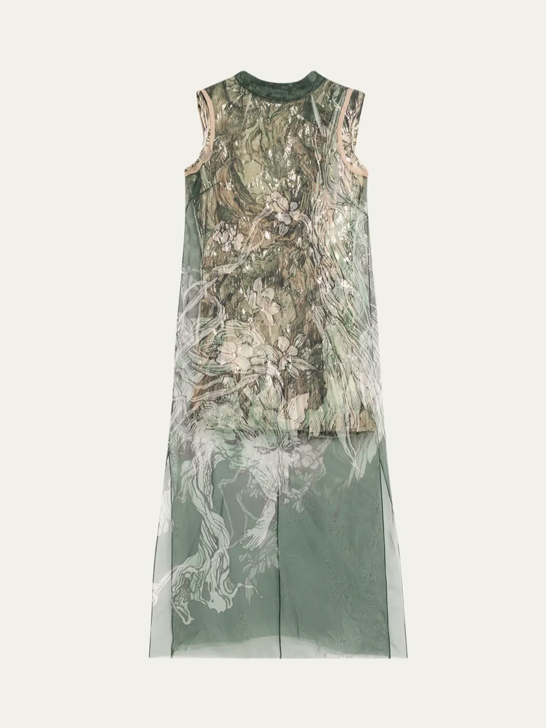 Jason Wu Printed Organza Sleeveless Midi Dress With Crinkle Foil Lining