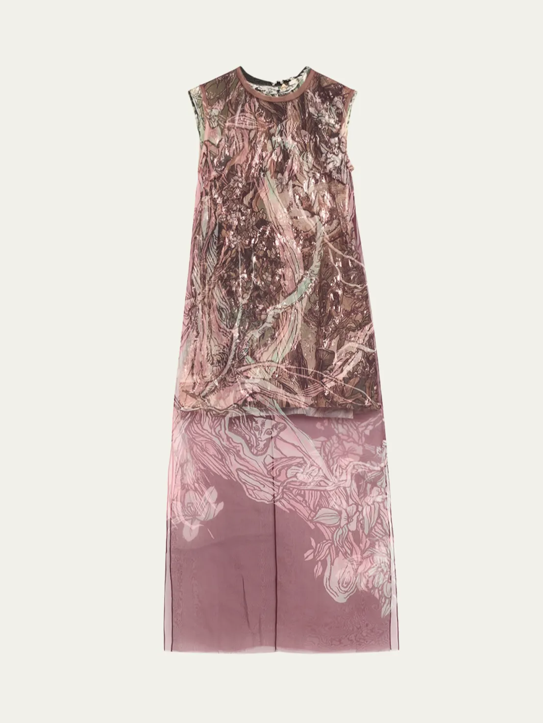 Jason Wu Printed Organza Sleeveless Midi Dress With Crinkle Foil Lining