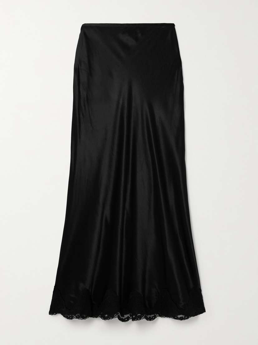 Rixo Crystal Scalloped Lace-trimmed Satin Midi Skirt