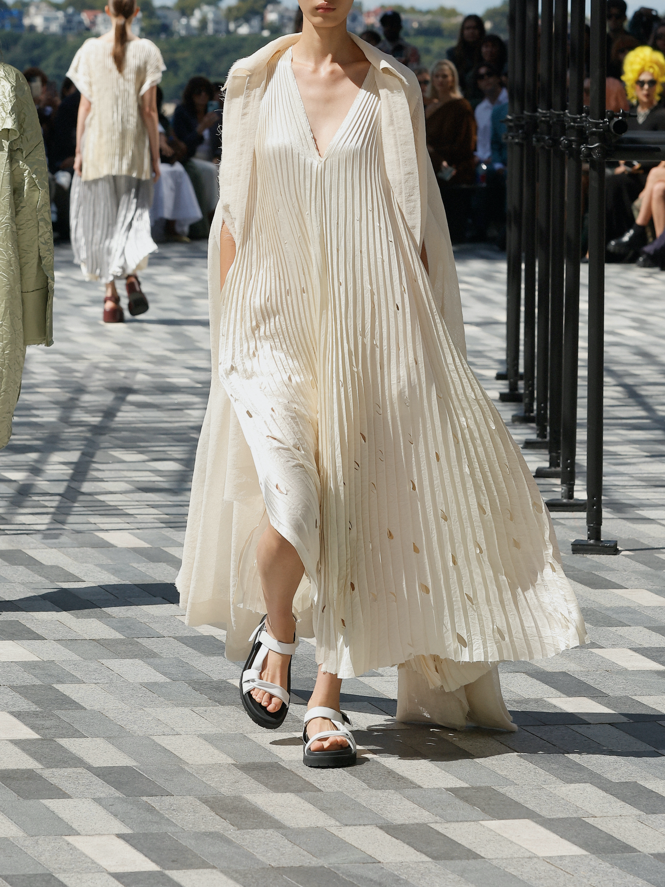 Jason Wu Collection PRE-ORDER V-Neck Crinkled Satin Pleated Trapeze Dress