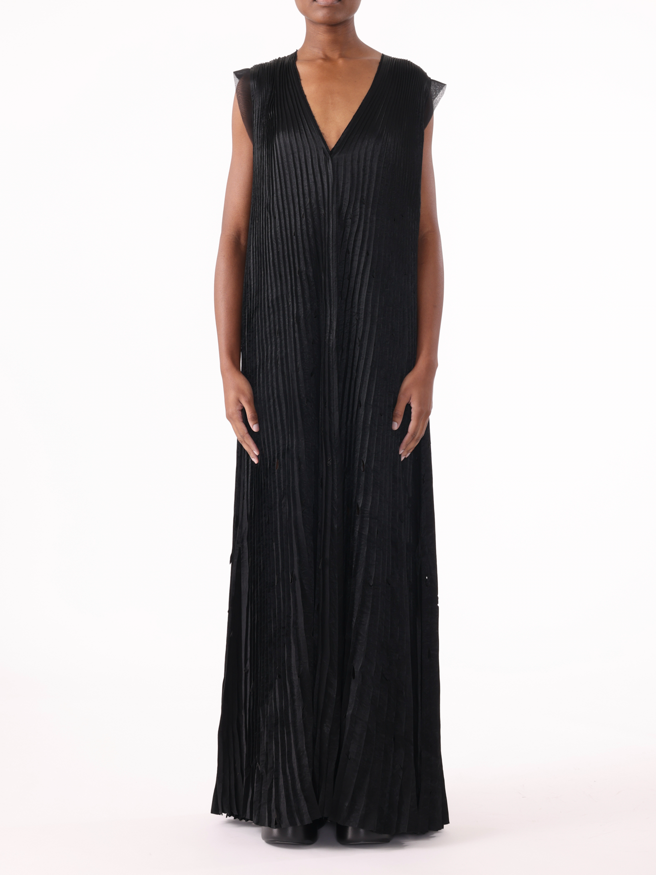 Jason Wu Collection PRE-ORDER V-Neck Crinkled Satin Pleated Trapeze Dress