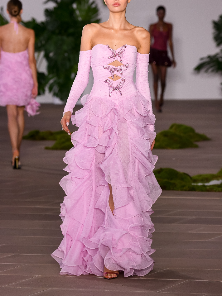 PatBo PRE-ORDER Silk Plisse Ruffle Maxi Gown