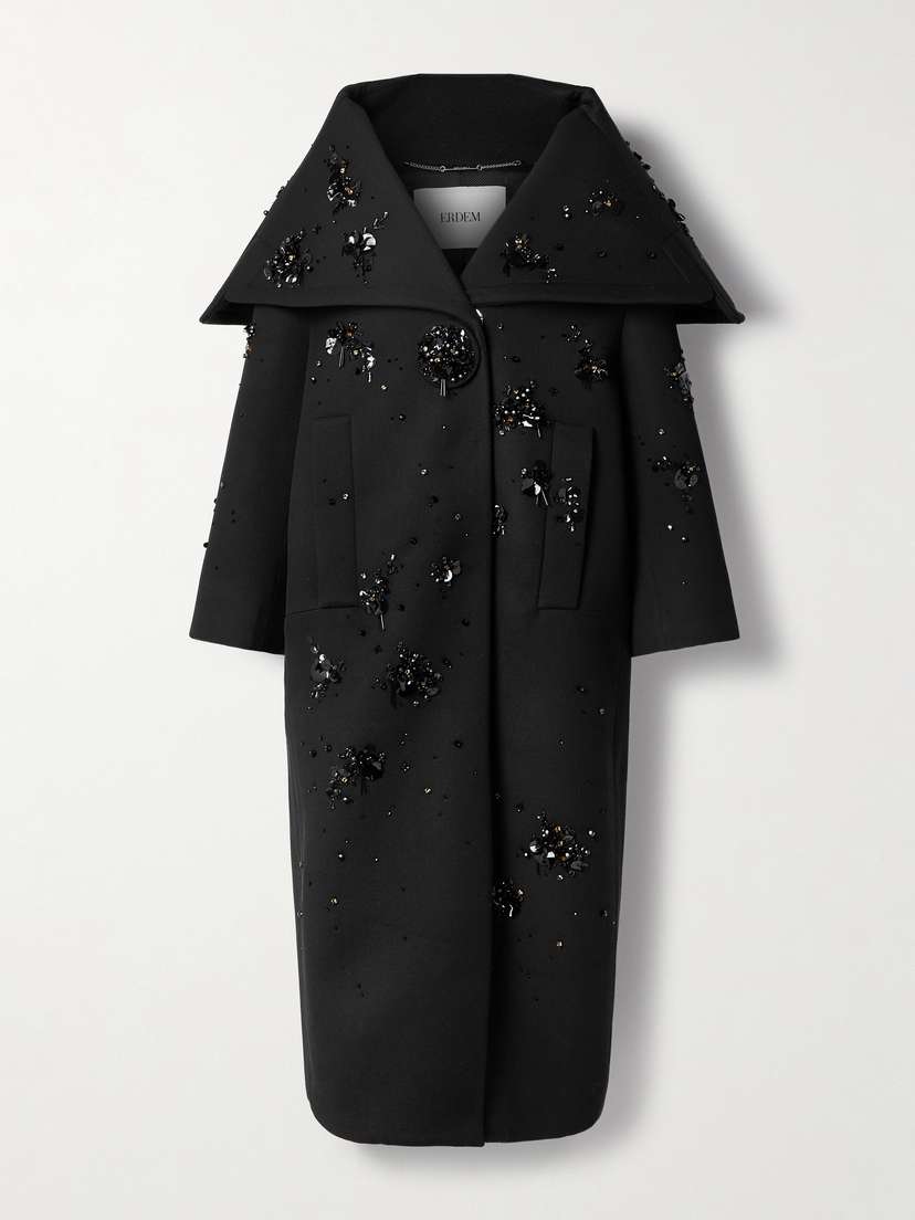 Erdem Opera Embellished Ribbed Scuba Coat