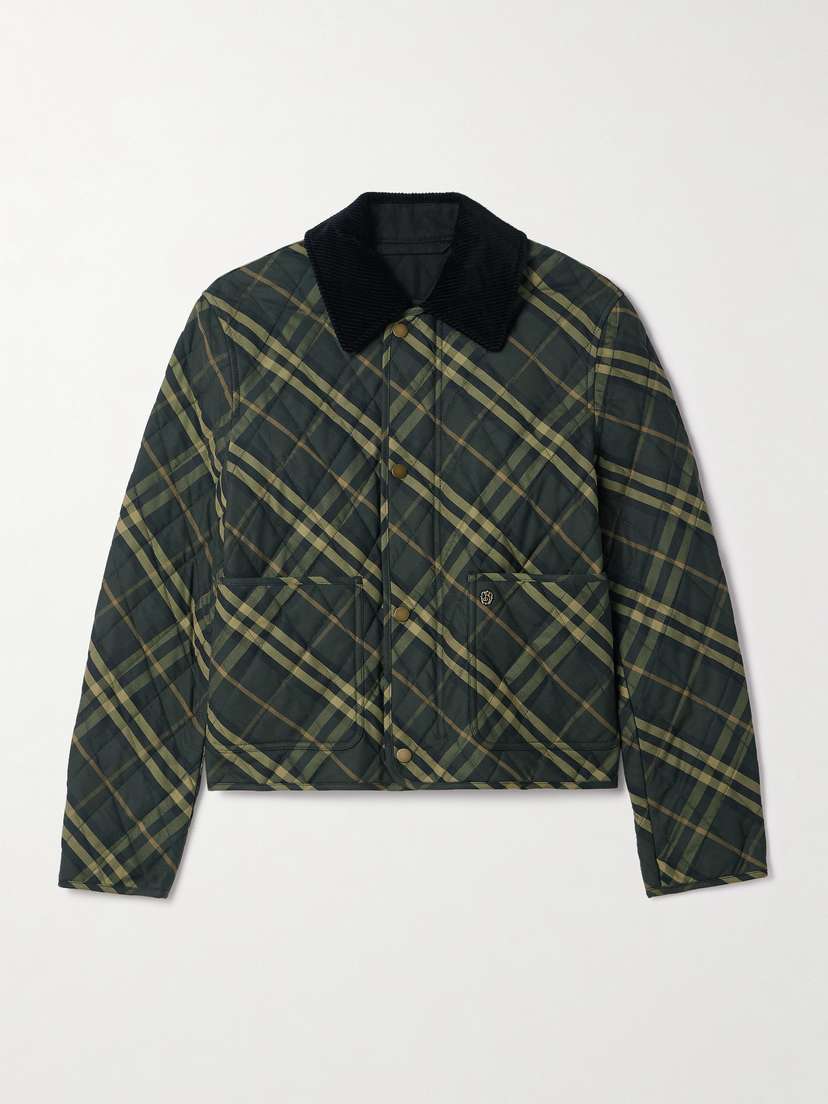 Burberry Corduroy-trimmed Quilted Checked Cotton-twill Jacket