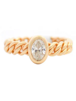 Wish Fine Jewelry Diamond 14K Gold Oval Cuban Chain Ring