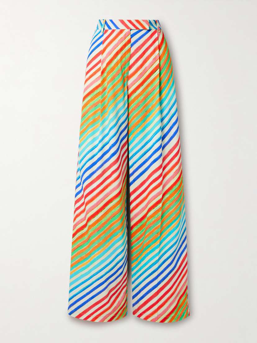 Christopher John Rogers Crayon Pleated Striped Twill Wide-leg Pants