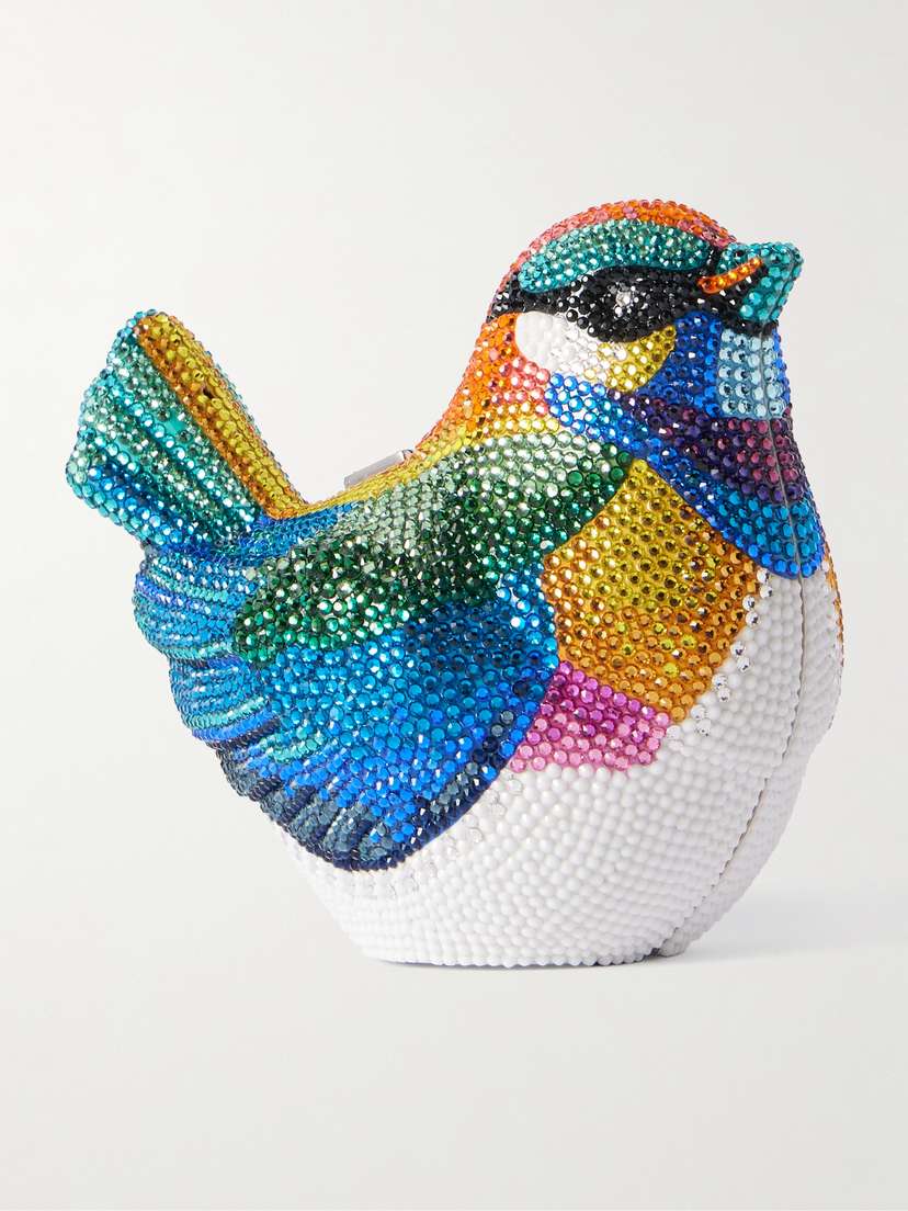 Judith Leiber Couture Bird Chickadee Crystal-embellished Silver-tone Clutch