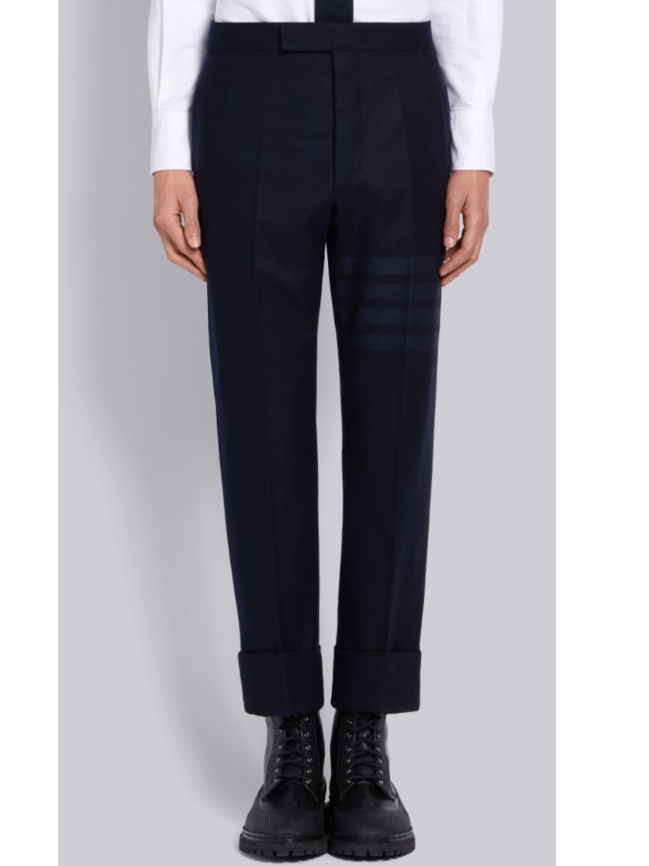 Thom Browne Navy Cashmere Wool Flannel Classic Tonal 4-Bar Trouser - Women's Clothing