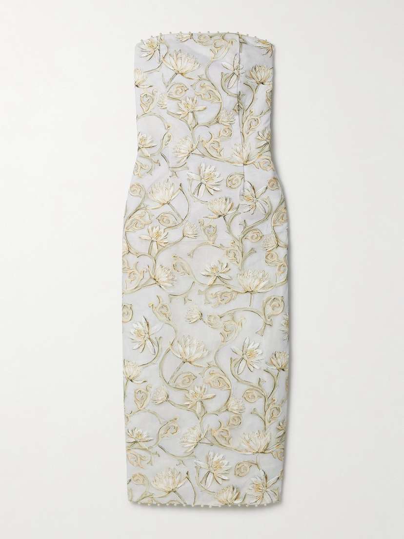 Agua by Agua Bendita Armonía Soledad Strapless Embellished Floral-print Tulle Midi Dress