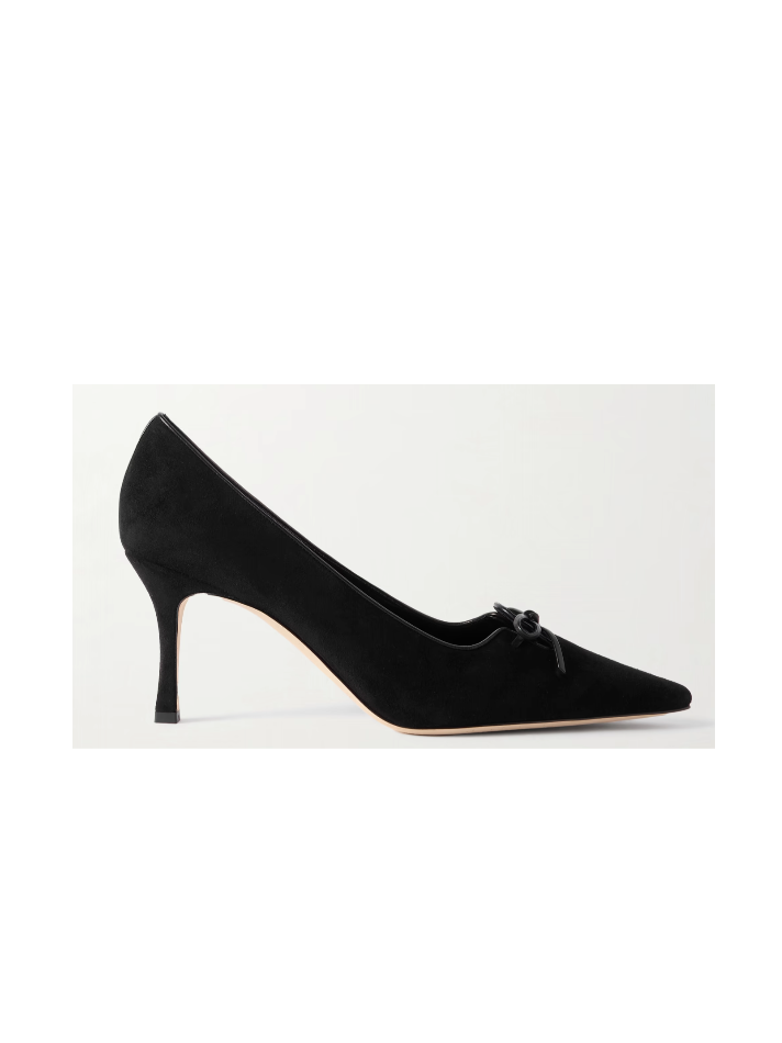 Manolo Blahnik Zaman 70 leather-trimmed suede pointed-toe pumps