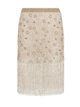 Dior White Blooming Pearl Embellished Skirt