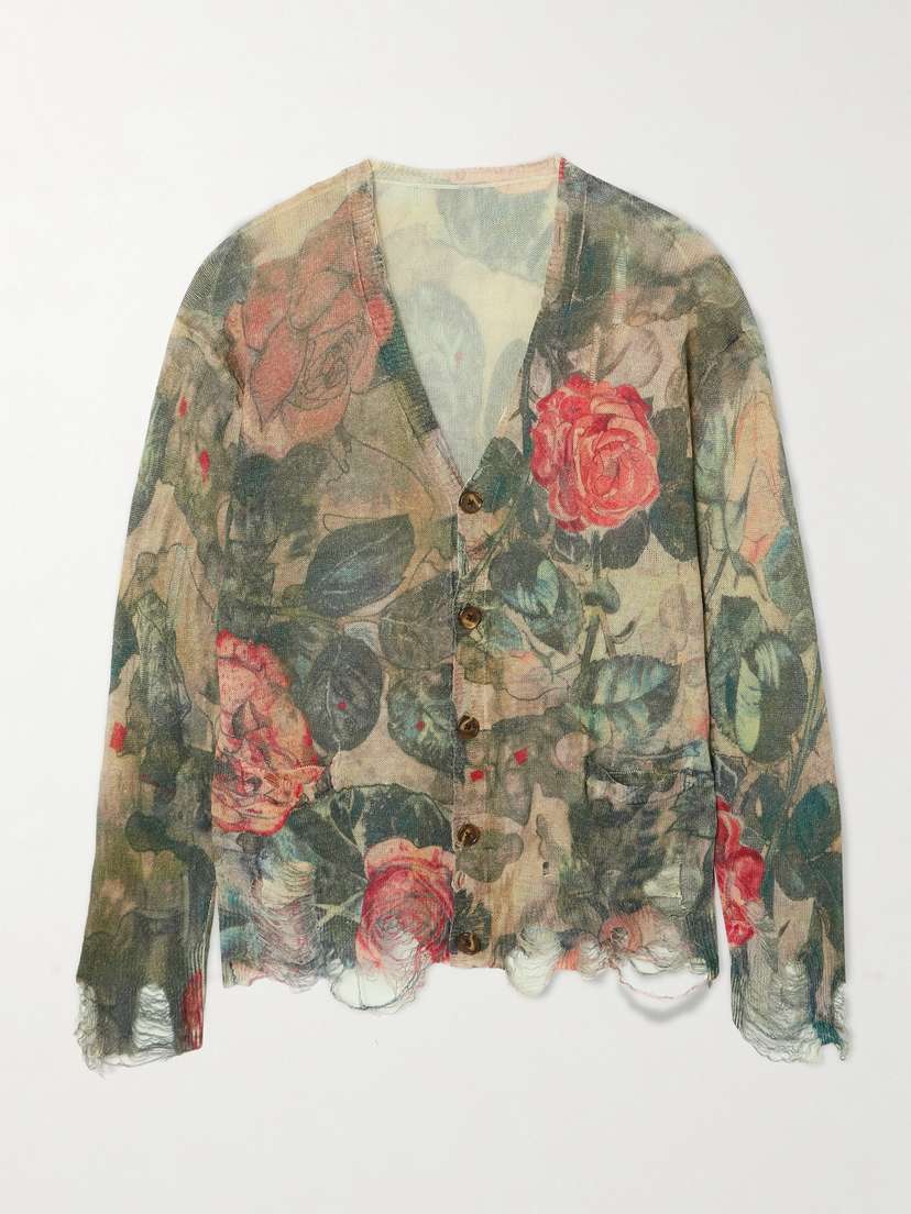 R13 Boyfriend Distressed Floral-print Linen Cardigan