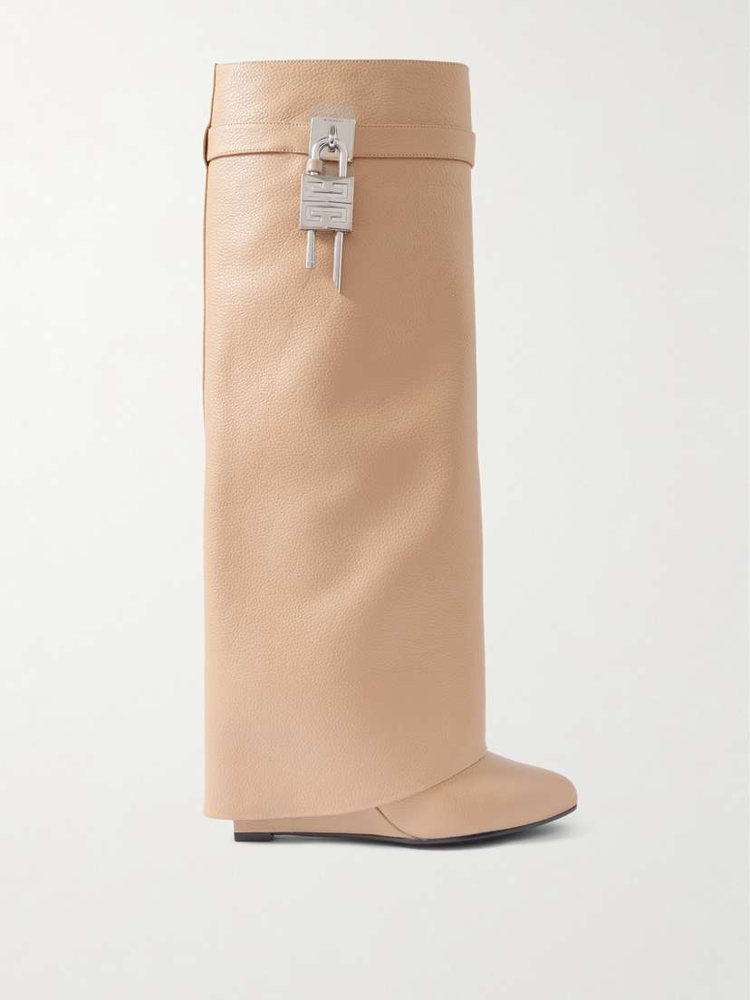 Givenchy Shark Lock Embellished Textured-leather Knee Boots