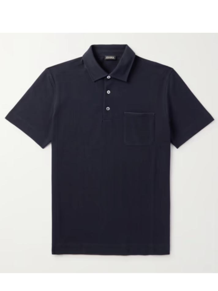 Zegna Slim-Fit Leather-Trimmed Cotton-Piqué Polo Shirt