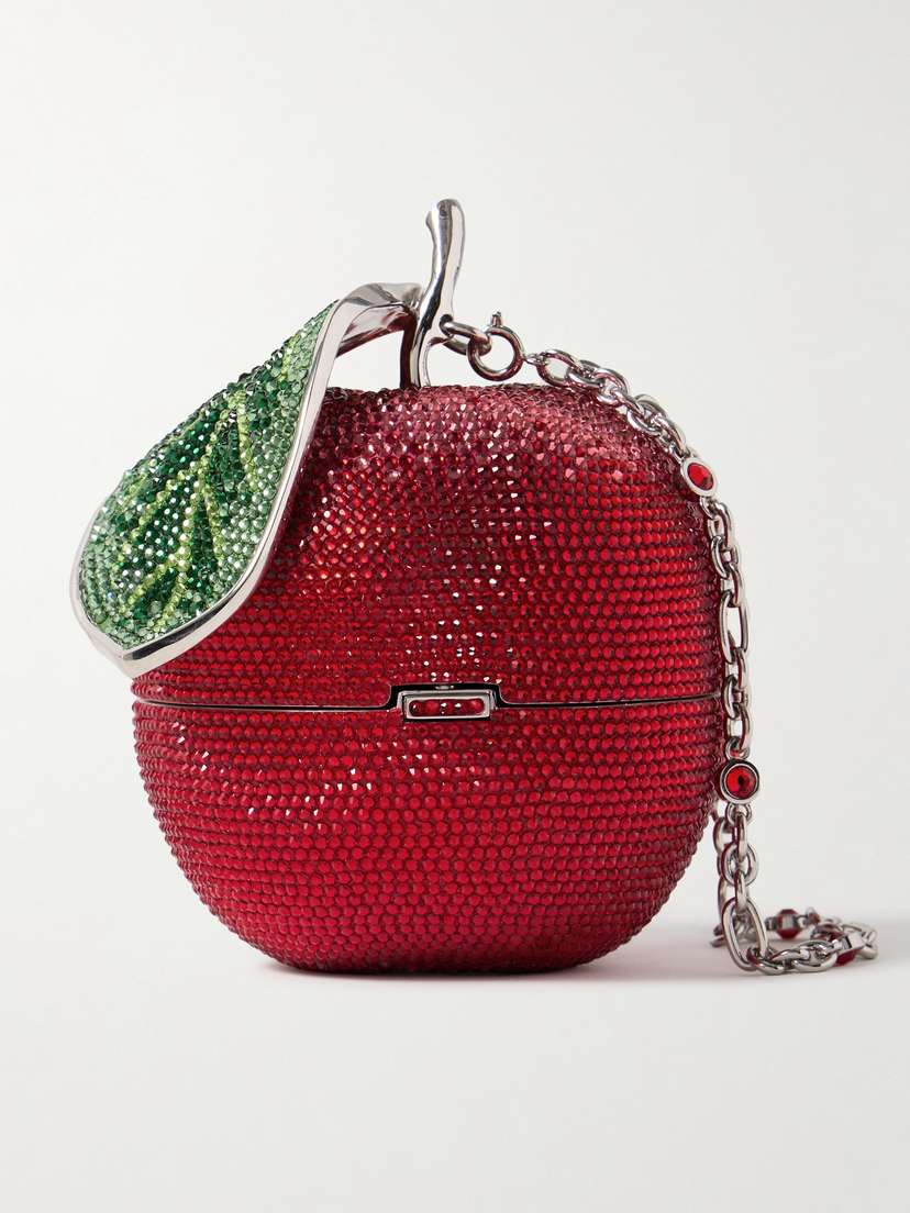 Judith Leiber Couture Apple Sweetie Crystal-embellished Silver-tone Clutch