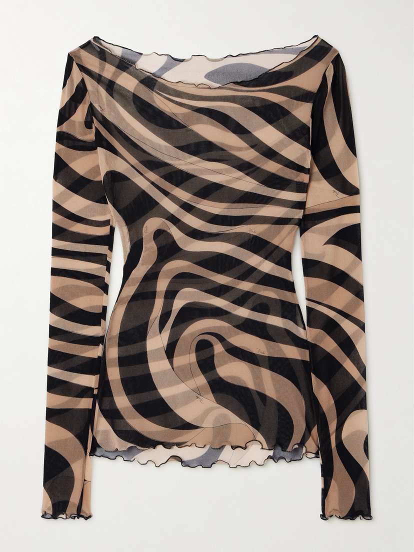 PUCCI Ruffled Printed Chiffon Top