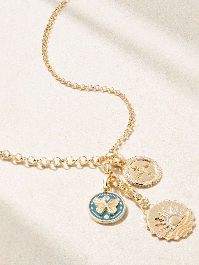 Foundrae New Beginnings, Reverie & Internal Compass 18-karat Gold, Ceramic And Diamond Necklace