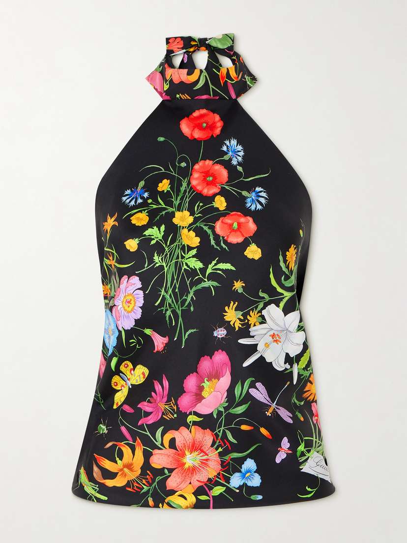 Gucci Print Silk-twill Halterneck Top