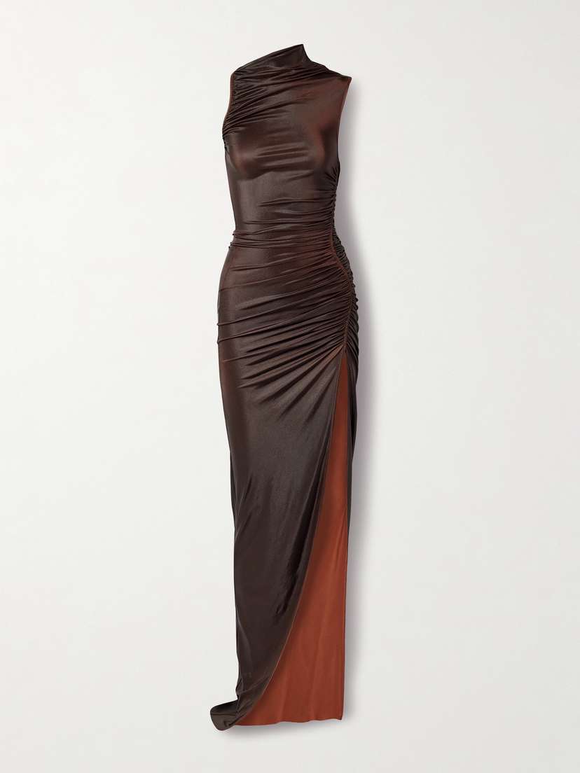 Rick Owens Svita Ruched Coated-jersey Maxi Dress