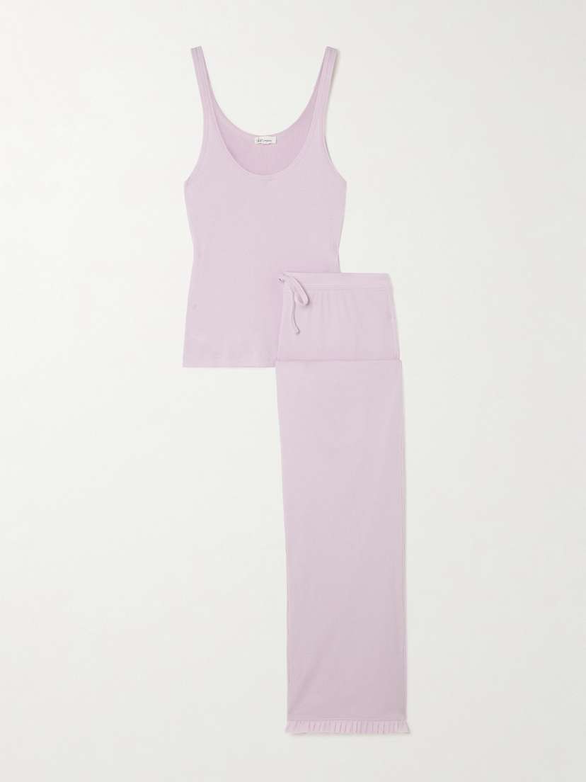 Skin Raisa Ruffled Ribbed Organic Pima Cotton-jersey Pajama Set