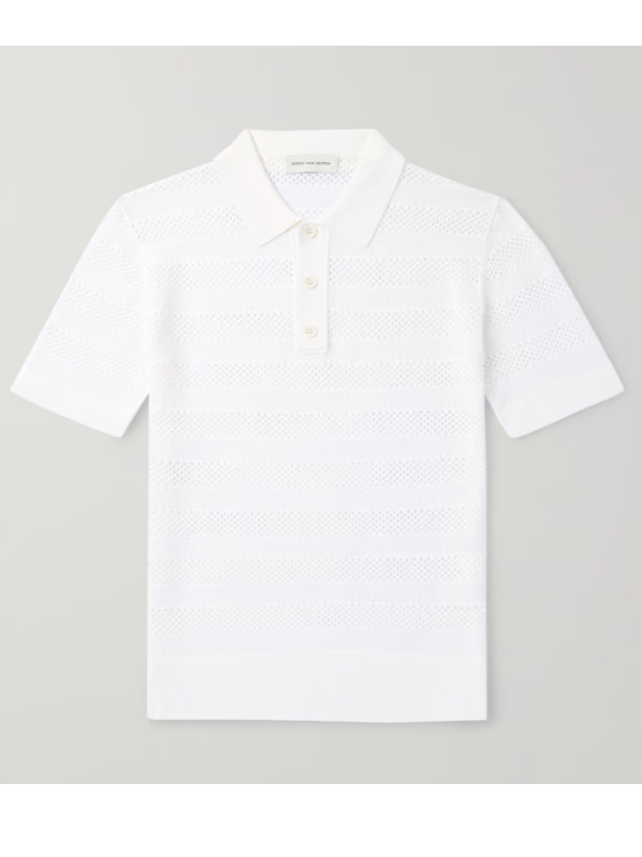 Dries Van Noten Slim-Fit Striped Pointelle-Knit Polo Shirt
