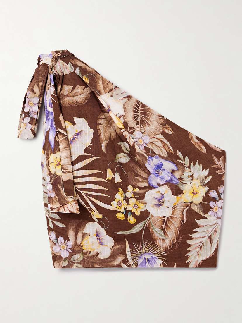Zimmermann Coco One-shoulder Cropped Floral-print Cotton-voile Top