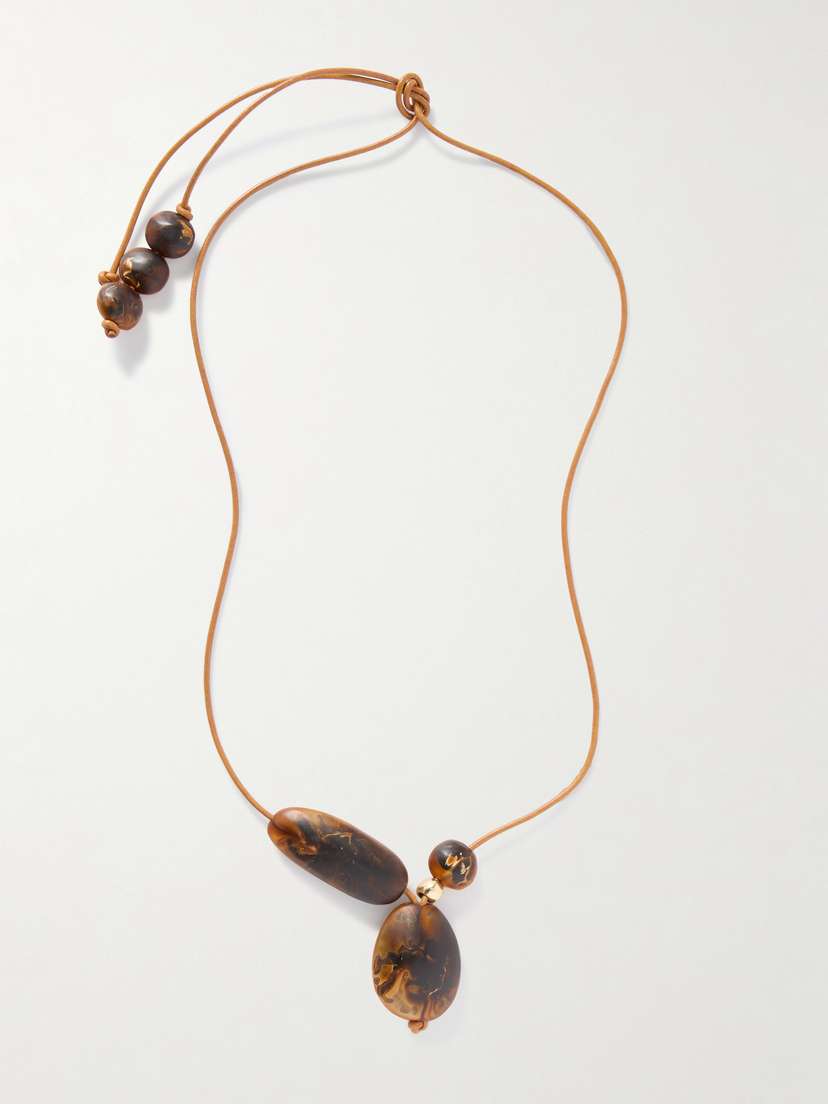 Dinosaur Designs Rock Cluster Leather, Resin And Gold-tone Necklace