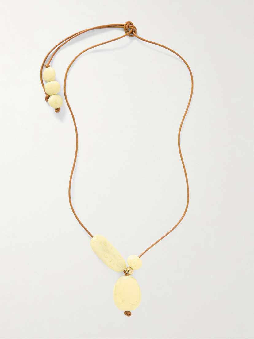 Dinosaur Designs Rock Cluster Leather, Resin And Gold-tone Necklace